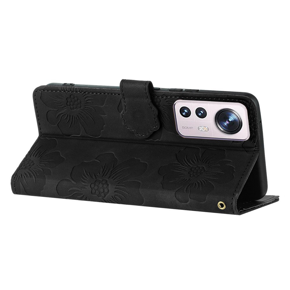 For Xiaomi 12 Lite 5G Flowers Imprinted PU Leather Wallet Case Cell Phone Stand Cover