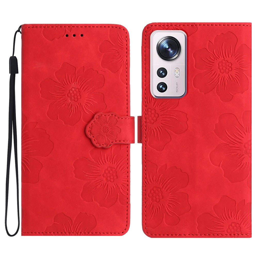 For Xiaomi 12 Lite 5G Flowers Imprinted PU Leather Wallet Case Cell Phone Stand Cover