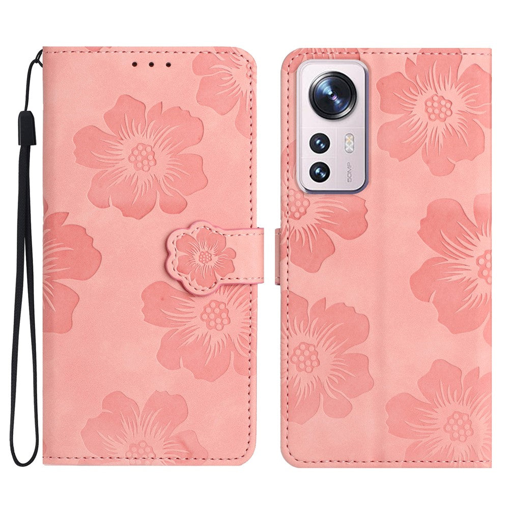 For Xiaomi 12 Lite 5G Flowers Imprinted PU Leather Wallet Case Cell Phone Stand Cover
