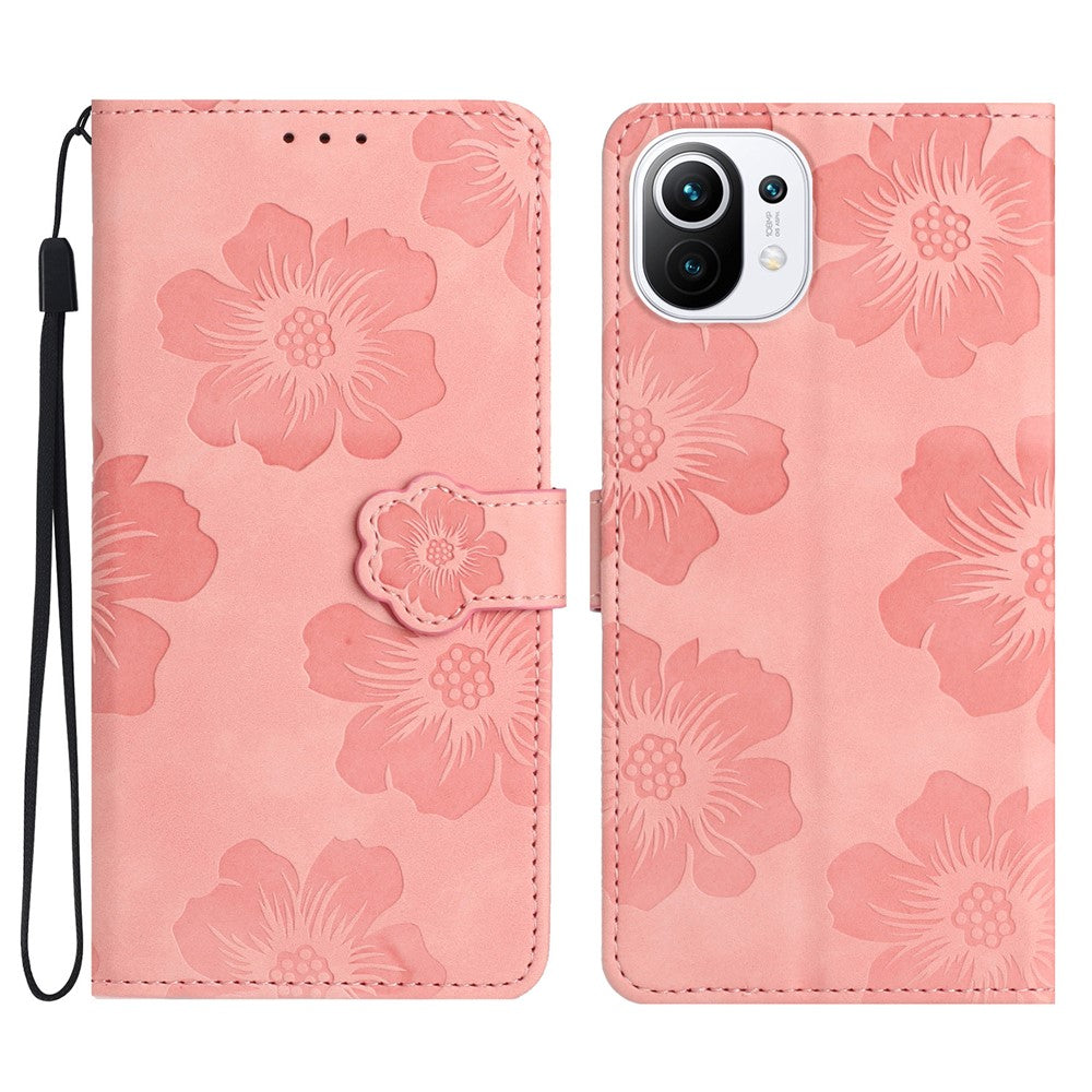 Plånboksfodral för Xiaomi Mi 11 Lite 4G / 5G / 11 Lite 5G NE, PU-läder med blommönster och fällbart stativ