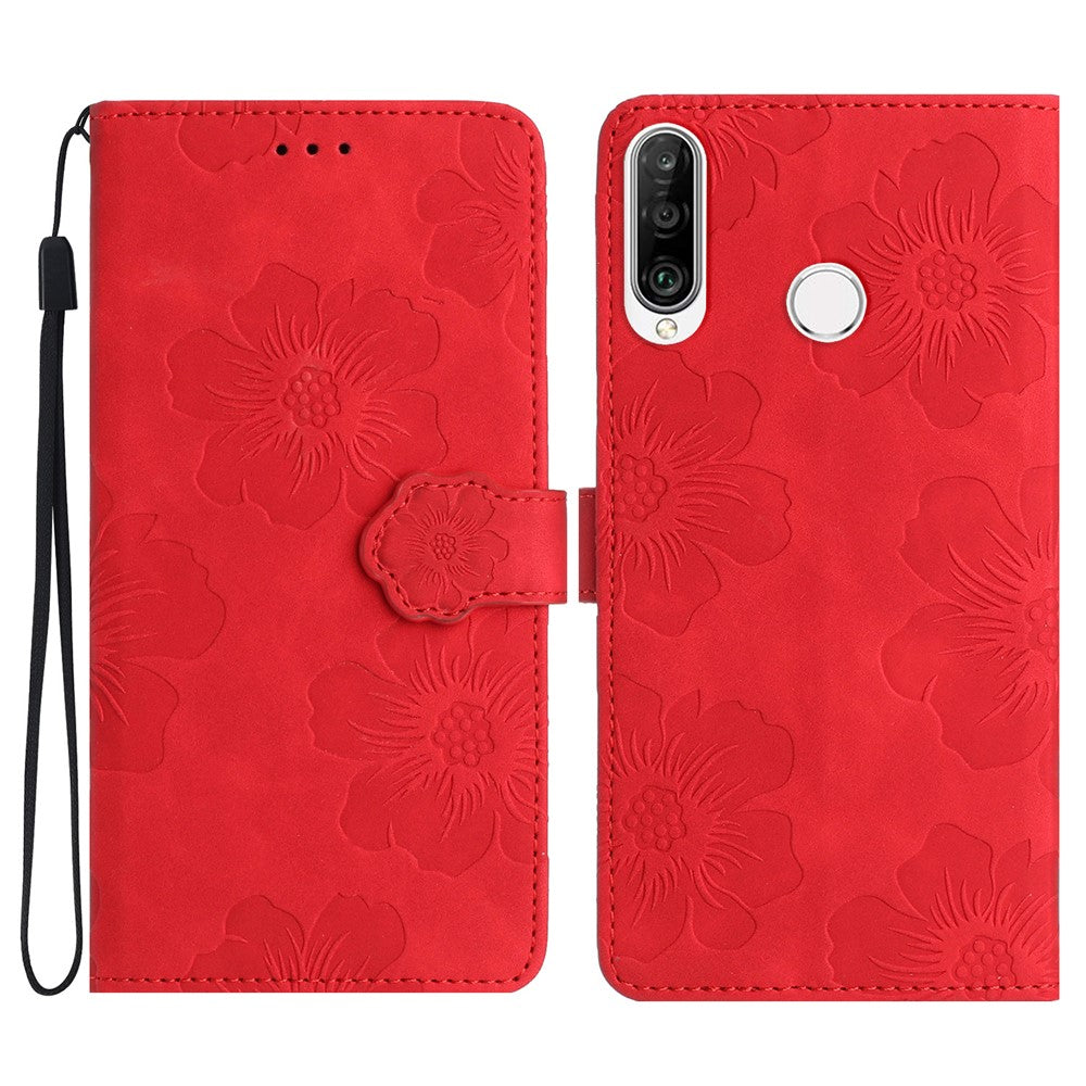 Flip-plånboksfodral för Huawei P30 Lite / P30 Lite New Edition / nova 4e, PU-läder med blommönster och stativ