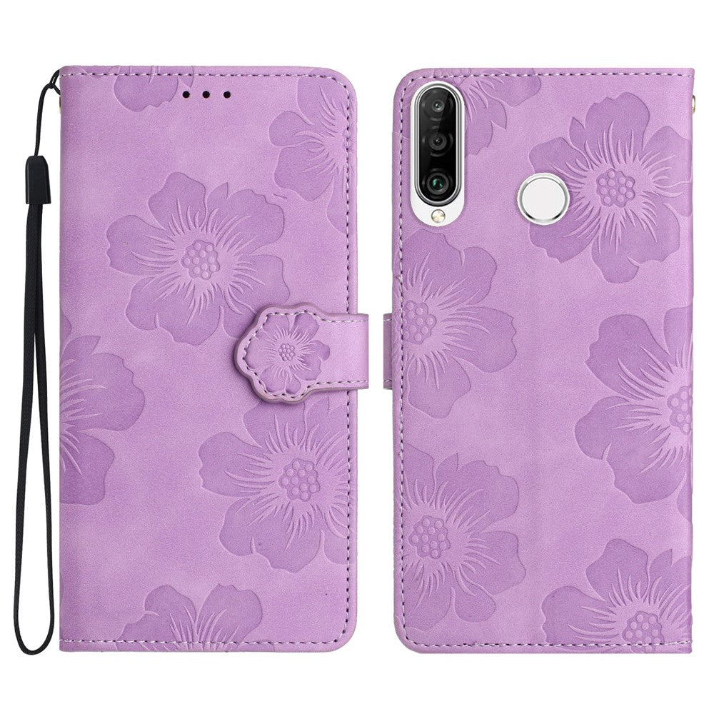 Flip-plånboksfodral för Huawei P30 Lite / P30 Lite New Edition / nova 4e, PU-läder med blommönster och stativ