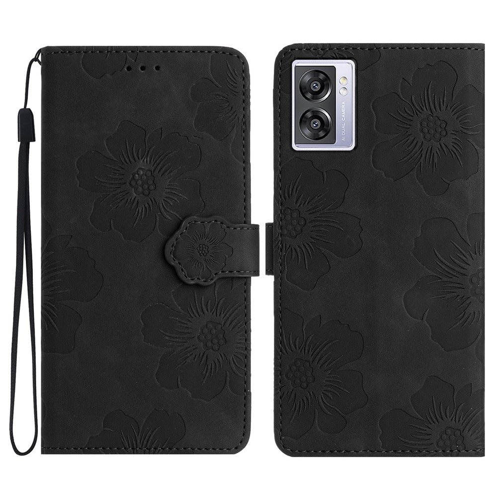 PU Leather Wallet Case for Oppo A57 (2022) 5G / A77 5G , Stand Flowers Imprinted Phone Cover