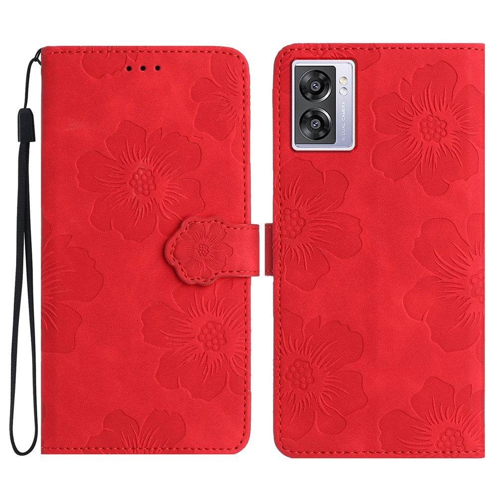 PU Leather Wallet Case for Oppo A57 (2022) 5G / A77 5G , Stand Flowers Imprinted Phone Cover