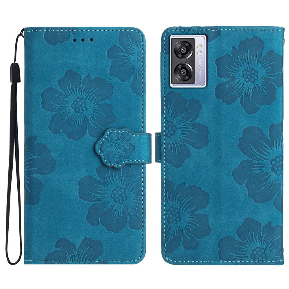 PU Leather Wallet Case for Oppo A57 (2022) 5G / A77 5G , Stand Flowers Imprinted Phone Cover