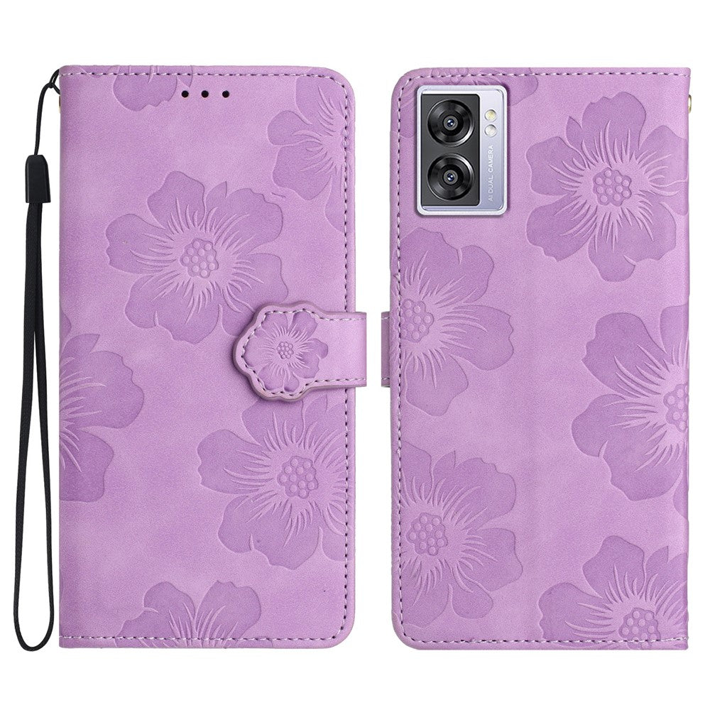 PU Leather Wallet Case for Oppo A57 (2022) 5G / A77 5G , Stand Flowers Imprinted Phone Cover