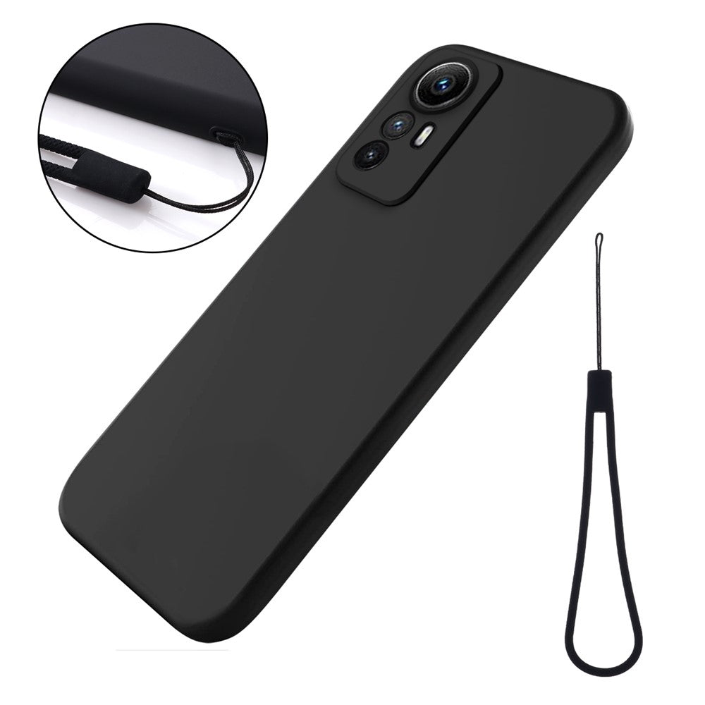 For Xiaomi Redmi Note 12S 4G Liquid Silicone Phone Case Soft Lining Anti-scratch Phone Cover with Strap