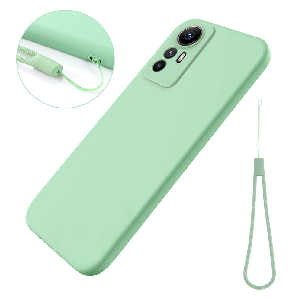 For Xiaomi Redmi Note 12S 4G Liquid Silicone Phone Case Soft Lining Anti-scratch Phone Cover with Strap