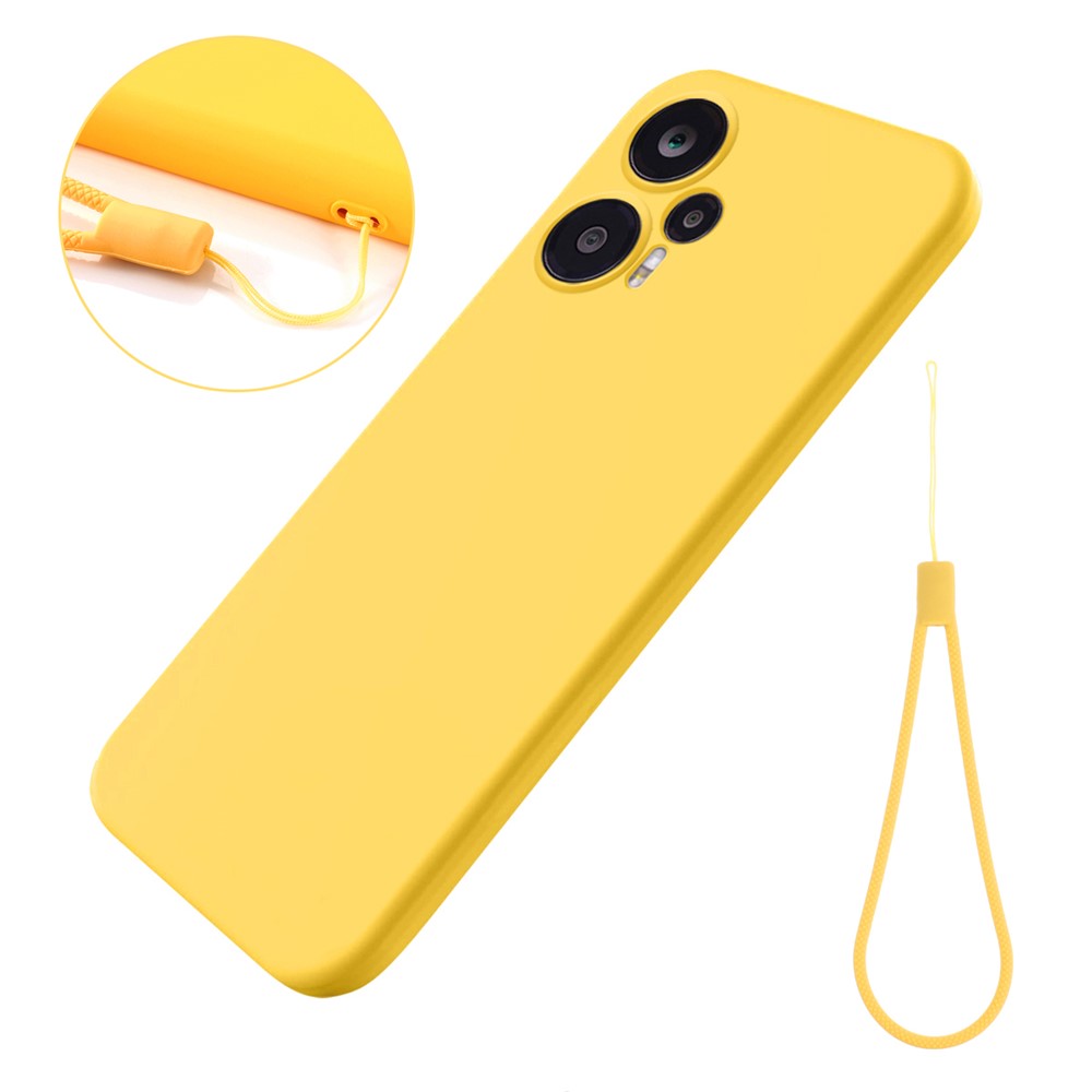 Mobile Phone Cover for Xiaomi Poco F5 5G / Redmi Note 12 Turbo , Soft Lining+Liquid Silicone Smartphone Case Shell with Strap