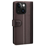 Til iPhone 15 Plus cover i ægte splidlæder med pung og standerfunktion