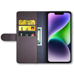 Til iPhone 15 Plus cover i ægte splidlæder med pung og standerfunktion