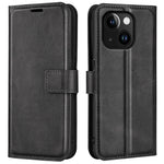 Calf Texture Leather Cover for iPhone 15 Square Magnetic Closure Stand Wallet Phone Case