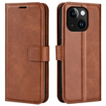 Calf Texture Leather Cover for iPhone 15 Square Magnetic Closure Stand Wallet Phone Case