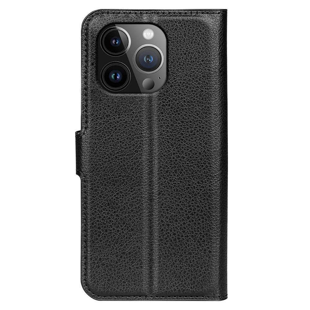 For iPhone 15 Pro Shockproof Wallet Phone Cover PU Leather Litchi Texture Stand Mobile Phone Case