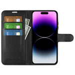 For iPhone 15 Pro Shockproof Wallet Phone Cover PU Leather Litchi Texture Stand Mobile Phone Case