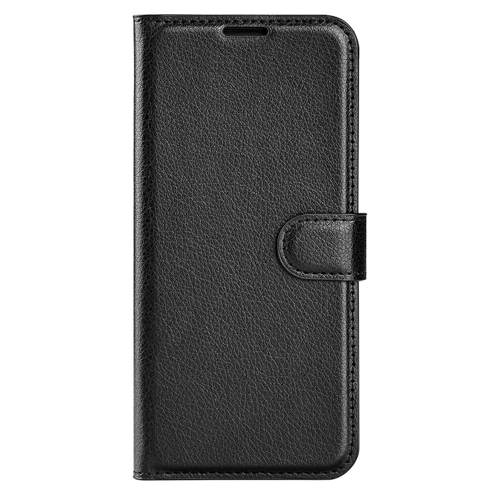 Stand Phone Case for iPhone 15 Plus PU Leather Litchi Texture Wallet Folio Flip Phone Cover