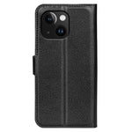 Stand Phone Case for iPhone 15 Plus PU Leather Litchi Texture Wallet Folio Flip Phone Cover
