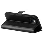 Stand Phone Case for iPhone 15 Plus PU Leather Litchi Texture Wallet Folio Flip Phone Cover
