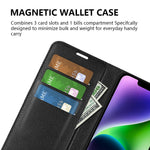 Stand Phone Case for iPhone 15 Plus PU Leather Litchi Texture Wallet Folio Flip Phone Cover