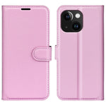 Stand Phone Case for iPhone 15 Plus PU Leather Litchi Texture Wallet Folio Flip Phone Cover