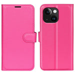 Stand Phone Case for iPhone 15 Plus PU Leather Litchi Texture Wallet Folio Flip Phone Cover