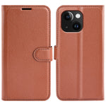 Stand Phone Case for iPhone 15 Plus PU Leather Litchi Texture Wallet Folio Flip Phone Cover