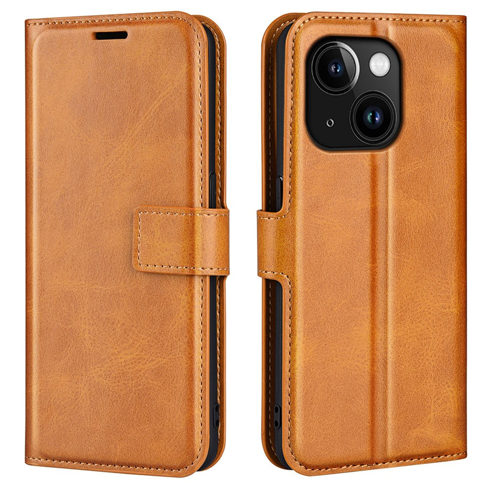 For iPhone 15 Plus Square Magnetic Closure Shell Calf Texture Leather Cover Stand Wallet Phone Case