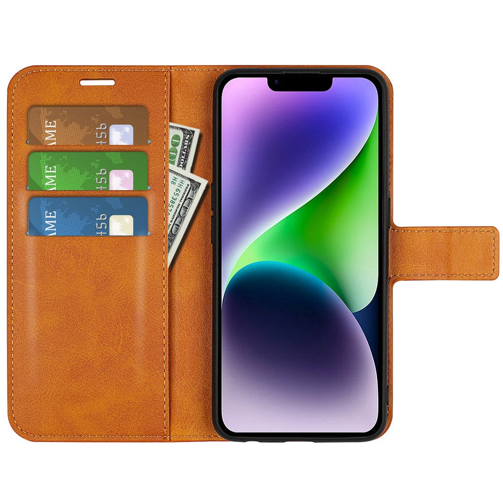For iPhone 15 Plus Square Magnetic Closure Shell Calf Texture Leather Cover Stand Wallet Phone Case