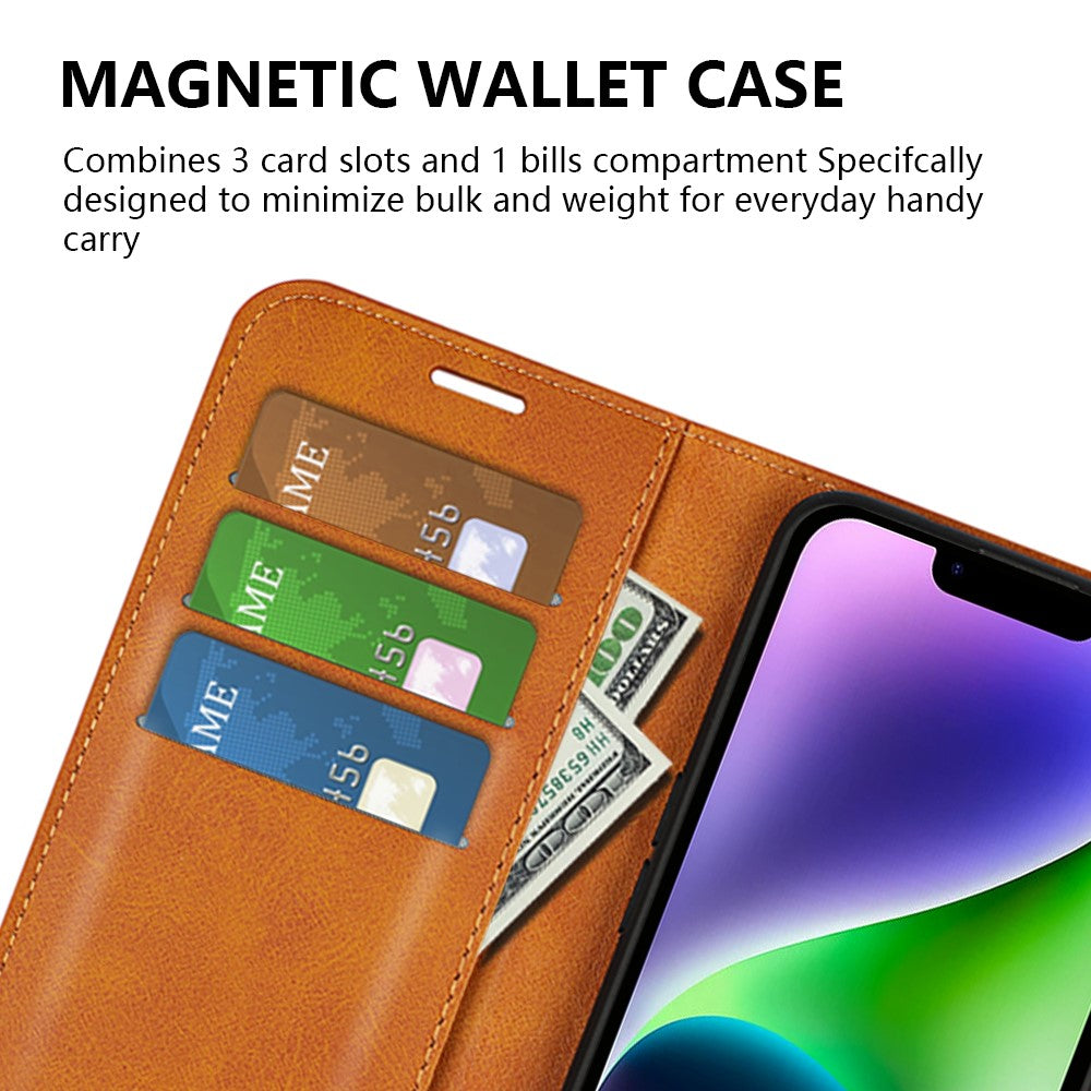 For iPhone 15 Plus Square Magnetic Closure Shell Calf Texture Leather Cover Stand Wallet Phone Case