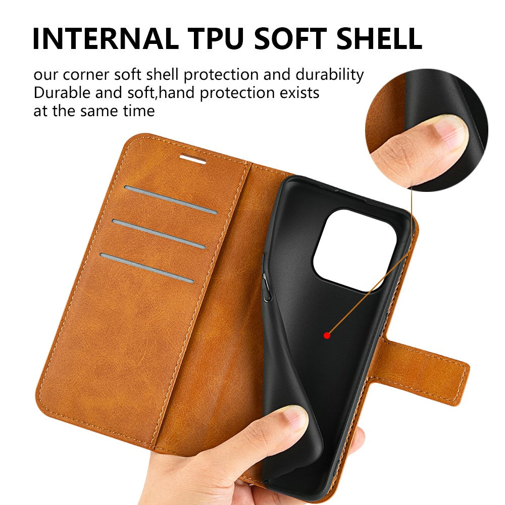 For iPhone 15 Plus Square Magnetic Closure Shell Calf Texture Leather Cover Stand Wallet Phone Case