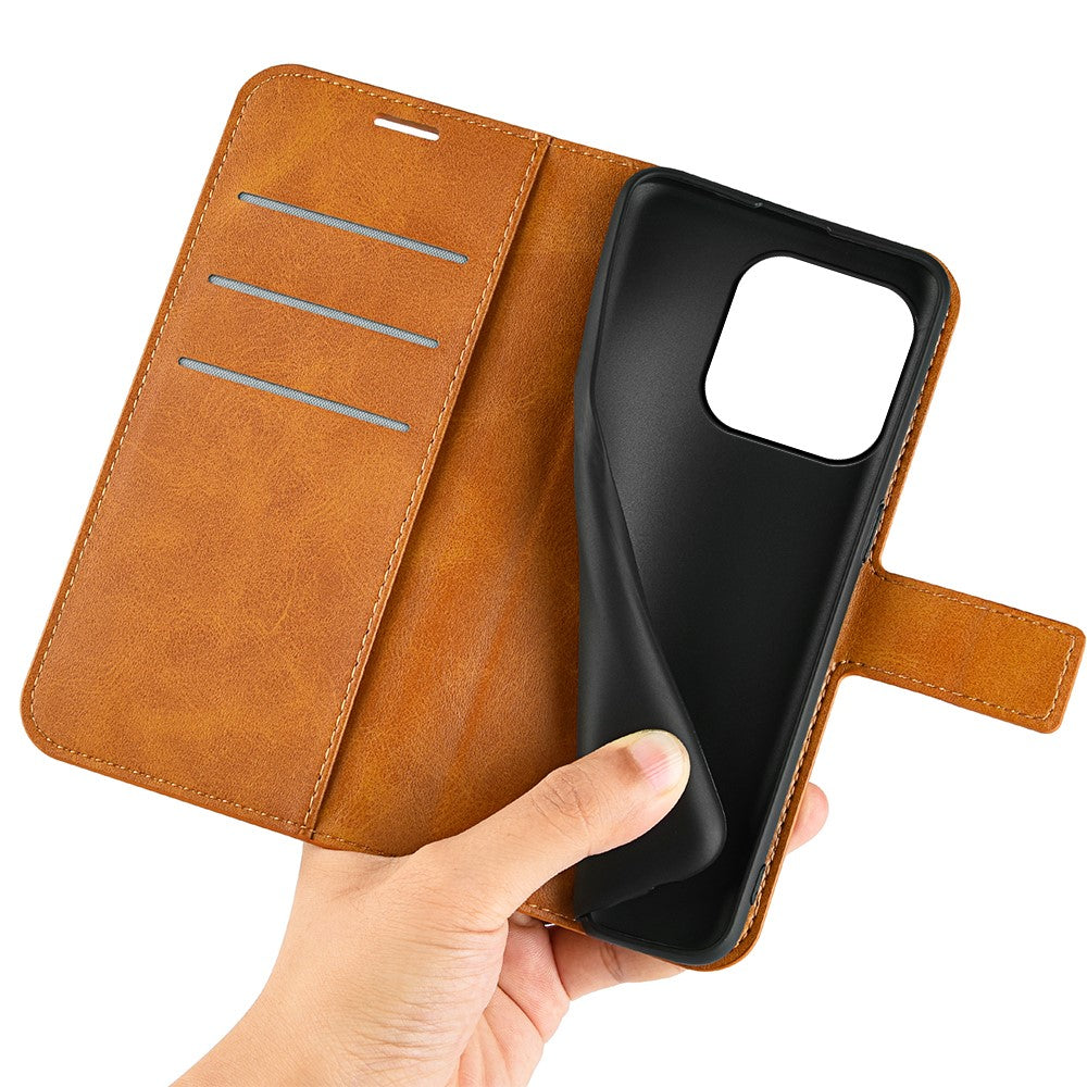 For iPhone 15 Plus Square Magnetic Closure Shell Calf Texture Leather Cover Stand Wallet Phone Case