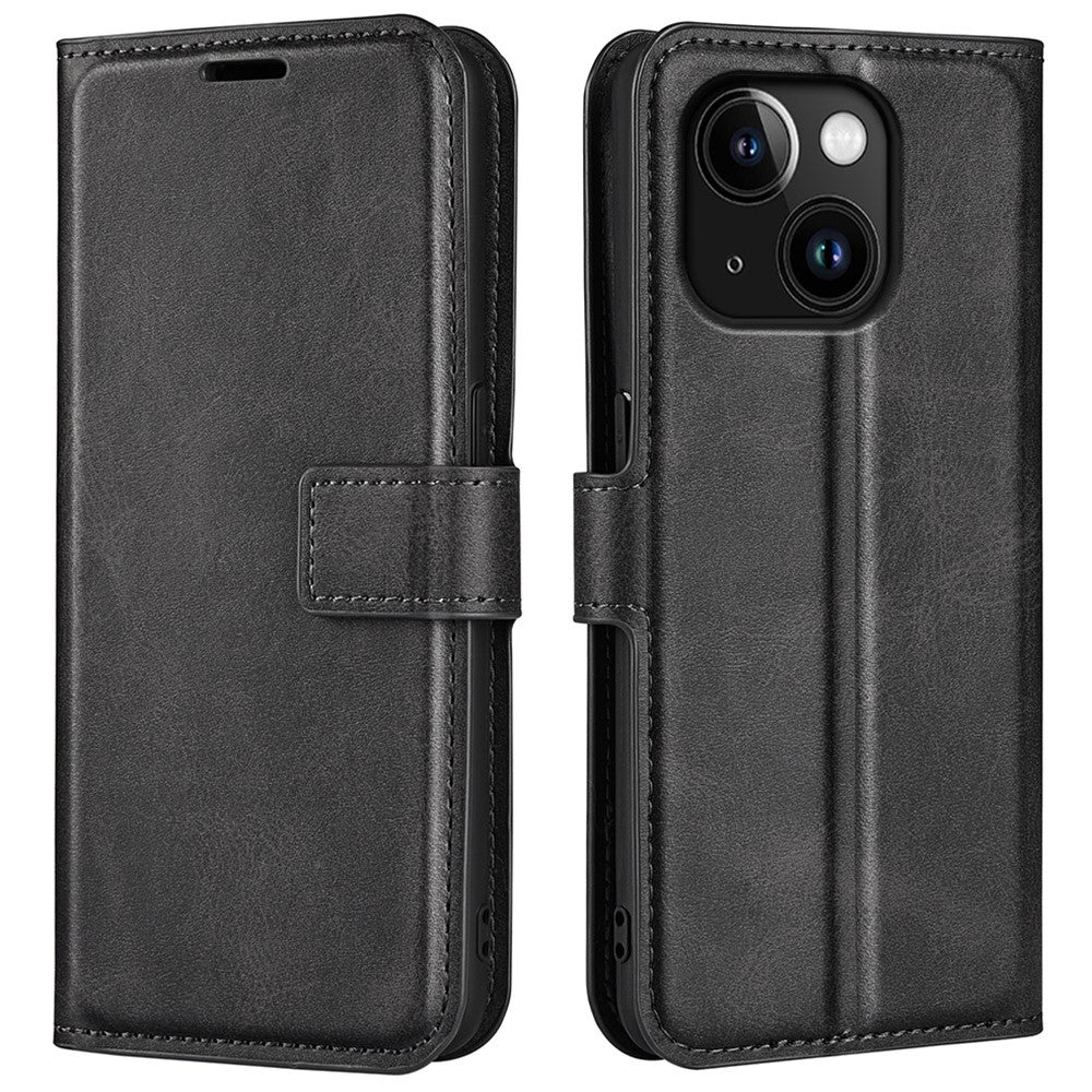 For iPhone 15 Plus Square Magnetic Closure Shell Calf Texture Leather Cover Stand Wallet Phone Case