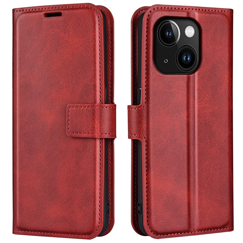 For iPhone 15 Plus Square Magnetic Closure Shell Calf Texture Leather Cover Stand Wallet Phone Case