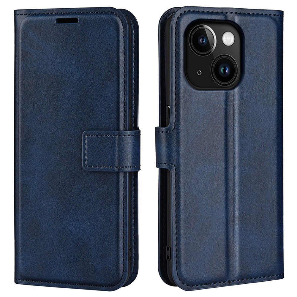 For iPhone 15 Plus Square Magnetic Closure Shell Calf Texture Leather Cover Stand Wallet Phone Case