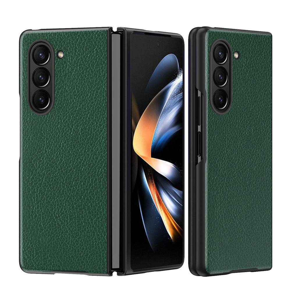 Phone Case for Samsung Galaxy Z Fold5 5G Litchi Texture PU Leather Coated PC Phone Cover