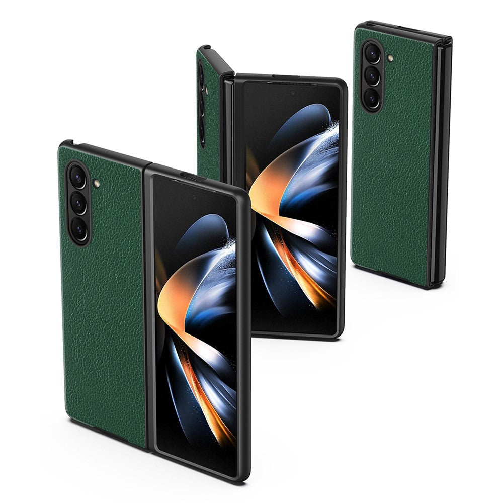 Phone Case for Samsung Galaxy Z Fold5 5G Litchi Texture PU Leather Coated PC Phone Cover