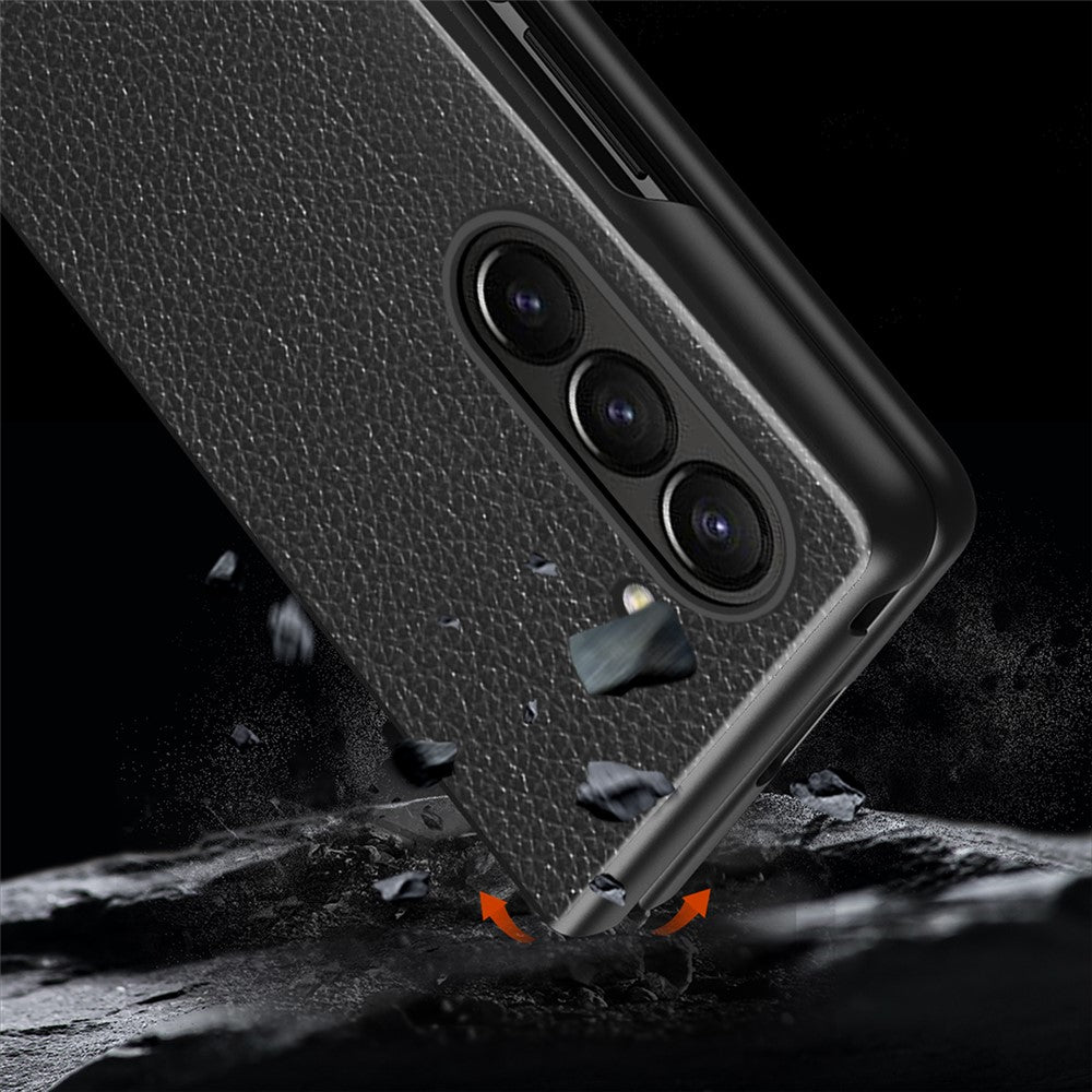 Phone Case for Samsung Galaxy Z Fold5 5G Litchi Texture PU Leather Coated PC Phone Cover