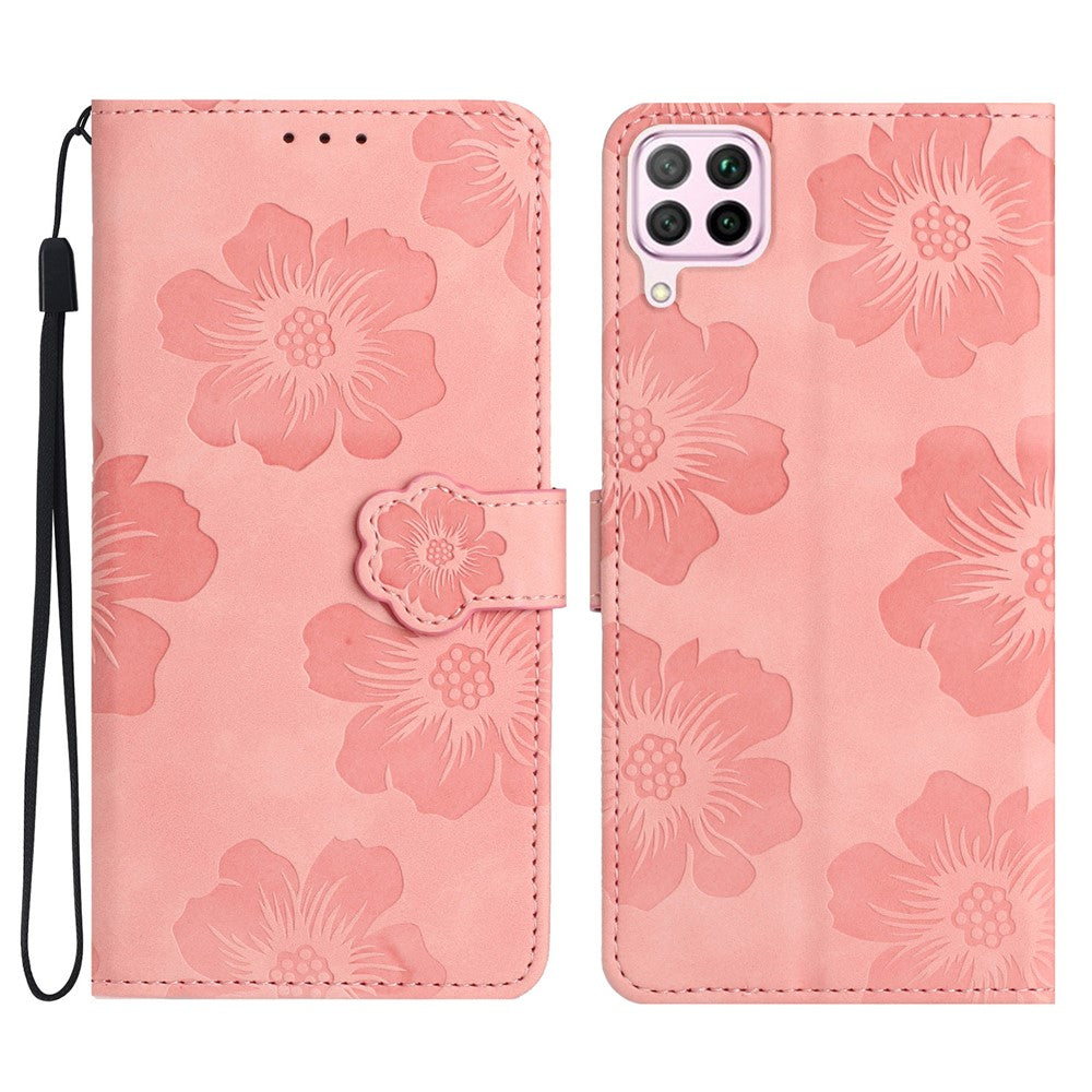 For Huawei P40 lite 4G Flowers Imprinted PU Leather Stand Case Wallet Anti-drop Phone Cover