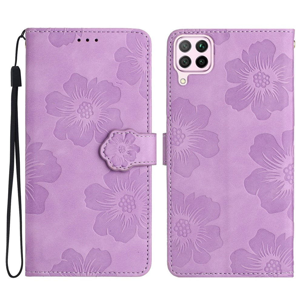 For Huawei P40 lite 4G Flowers Imprinted PU Leather Stand Case Wallet Anti-drop Phone Cover