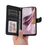 For Oppo Reno10 Pro+ 5G Flip Cover Wallet Stand Calf Texture PU Leather Phone Case with Strap
