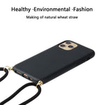 For iPhone 15 Pro Max Mobile Phone Case Biodegradable Wheat Straw+TPU Protection Cover with Lanyard