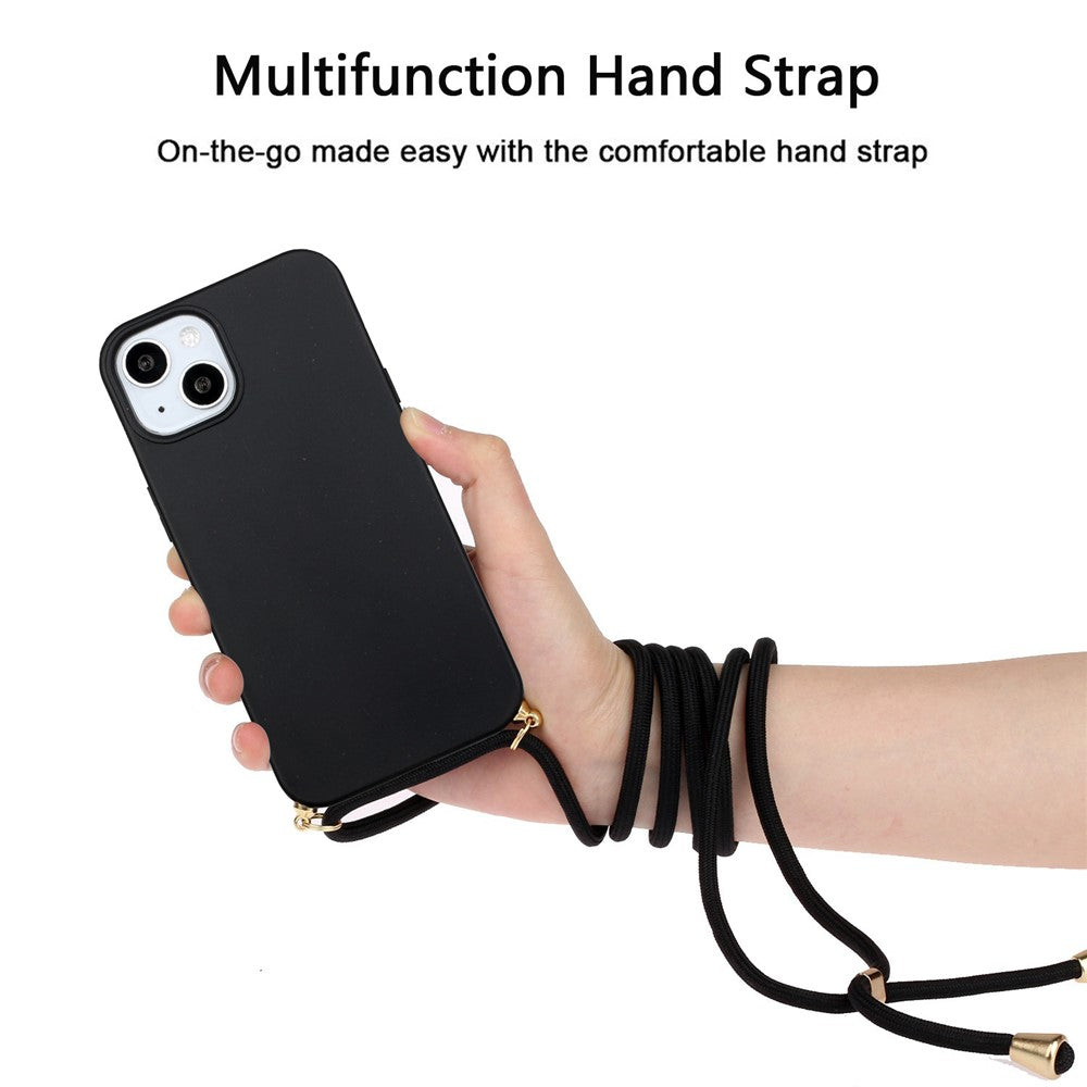 For iPhone 15 Eco-Friendly Phone Case Compostable Wheat Straw+TPU Shock Absorbing Cover with Lanyard