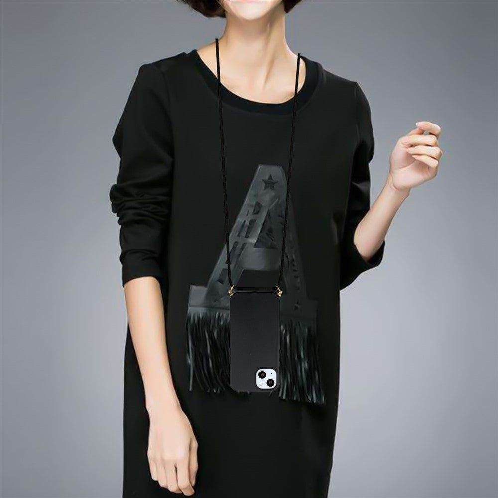 For iPhone 15 Eco-Friendly Phone Case Compostable Wheat Straw+TPU Shock Absorbing Cover with Lanyard
