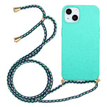 For iPhone 15 Eco-Friendly Phone Case Compostable Wheat Straw+TPU Shock Absorbing Cover with Lanyard