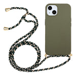 For iPhone 15 Eco-Friendly Phone Case Compostable Wheat Straw+TPU Shock Absorbing Cover with Lanyard