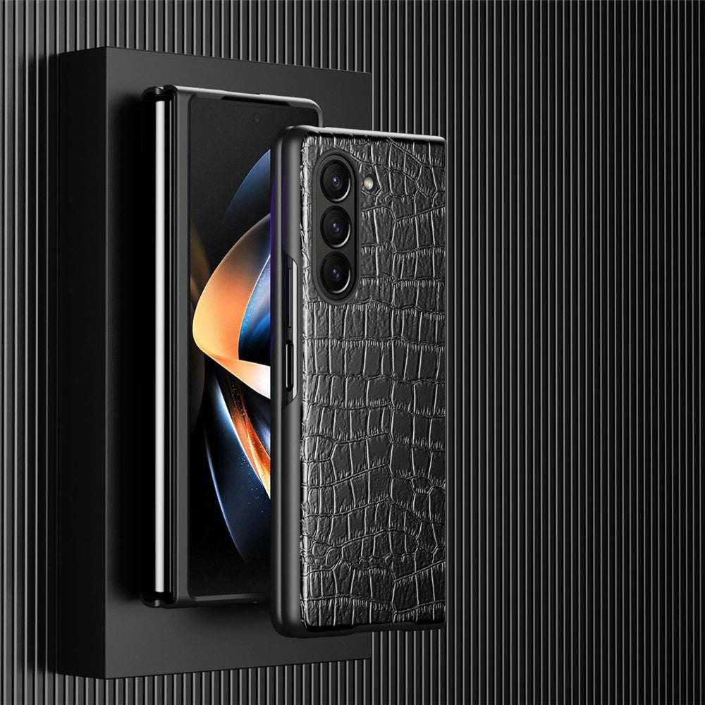 For Samsung Galaxy Z Fold5 5G Crocodile Texture Folding Phone Case PU Leather Coated PC Cover