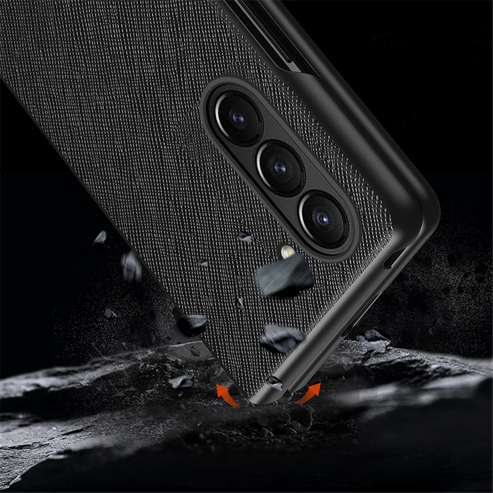For Samsung Galaxy Z Fold5 5G Cross Texture Folding Phone Case Rubberized PU Leather + Hard PC Phone Cover