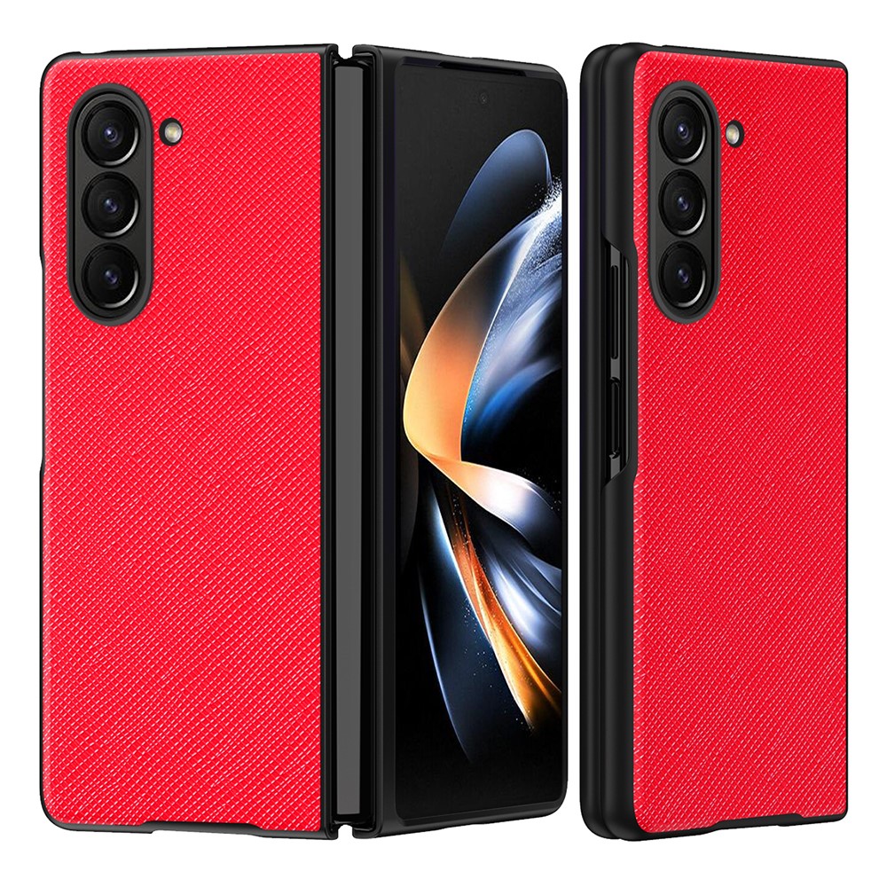 For Samsung Galaxy Z Fold5 5G Cross Texture Folding Phone Case Rubberized PU Leather + Hard PC Phone Cover