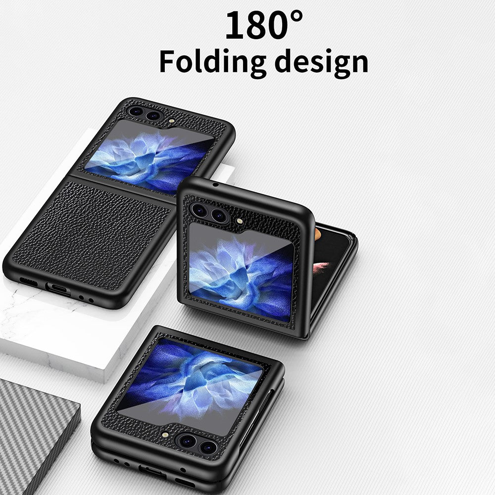 For Samsung Galaxy Z Flip5 5G PU Leather Coated PC Case Litchi Texture Protective Phone Cover
