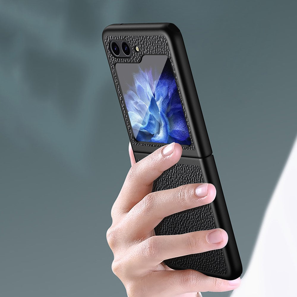 For Samsung Galaxy Z Flip5 5G PU Leather Coated PC Case Litchi Texture Protective Phone Cover
